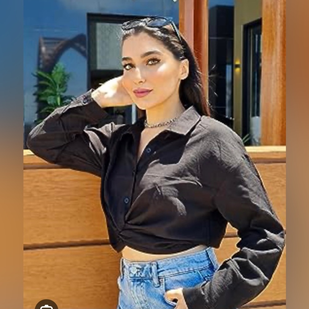 Zara collared button up crop top